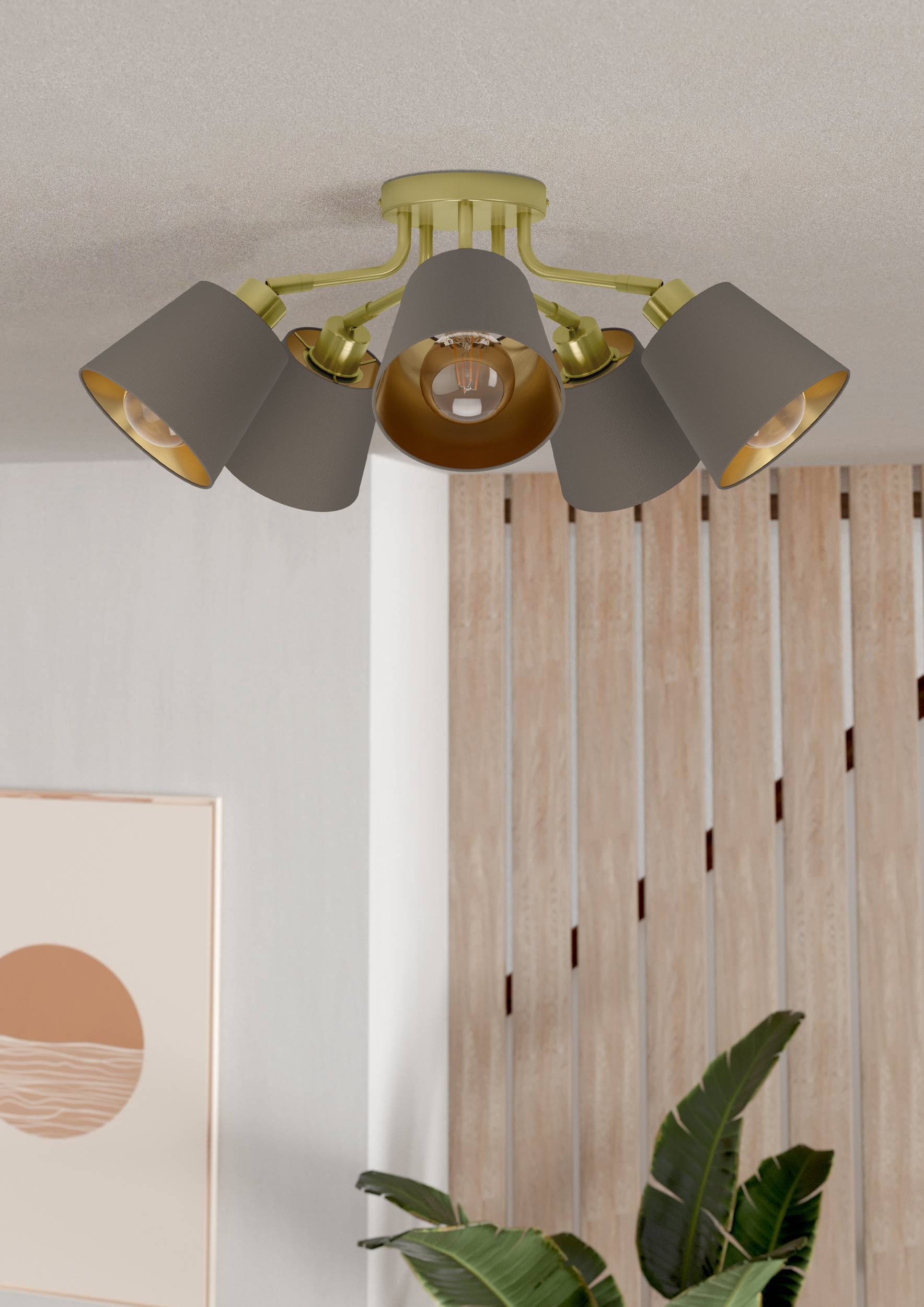 купить 31535 Люстра потолочная MASERLO, 5X60(Е27), металл, кремово-золотой/текстиль, капучино