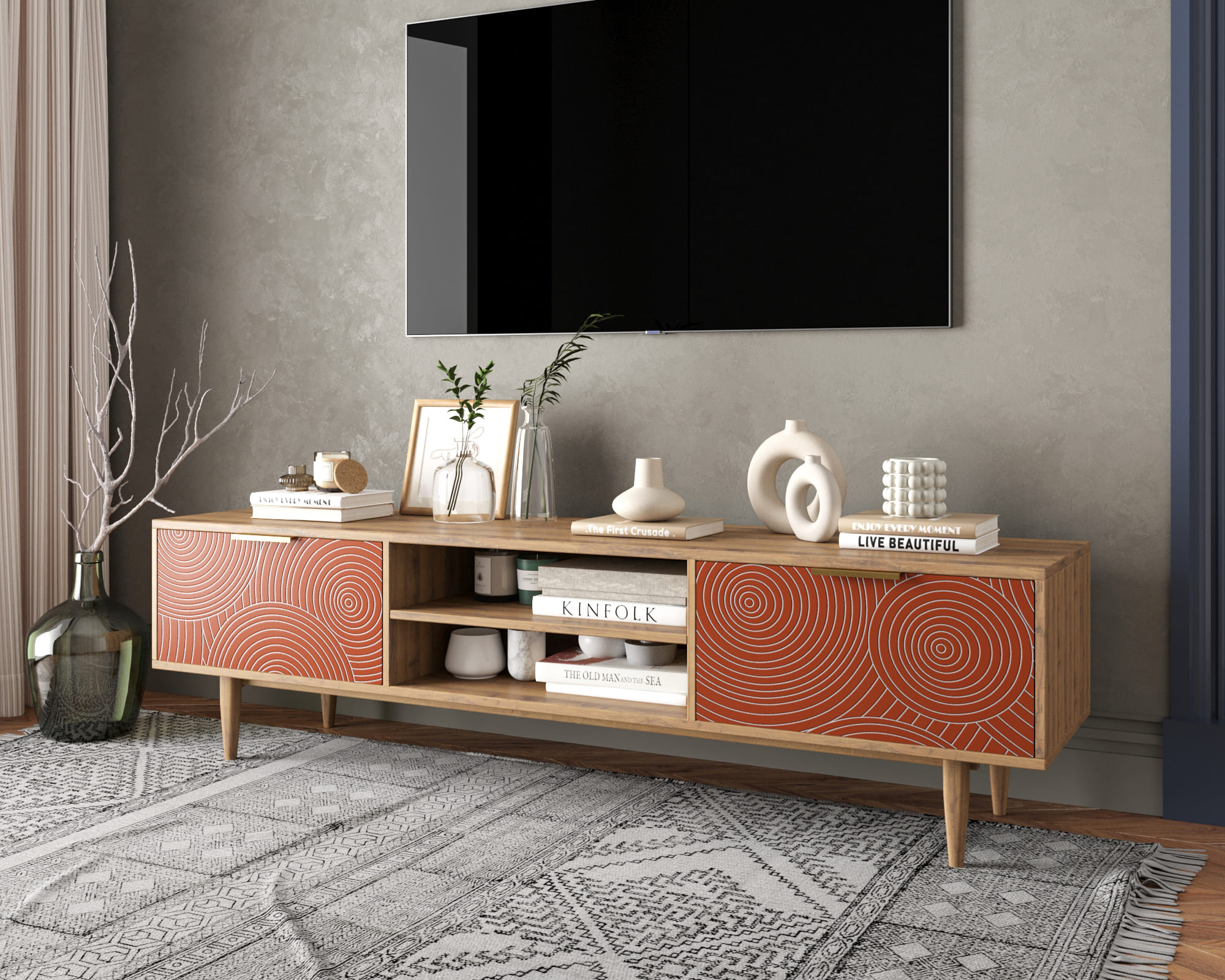 заказать Комод "Line" с нишей низкий под TV R27/red