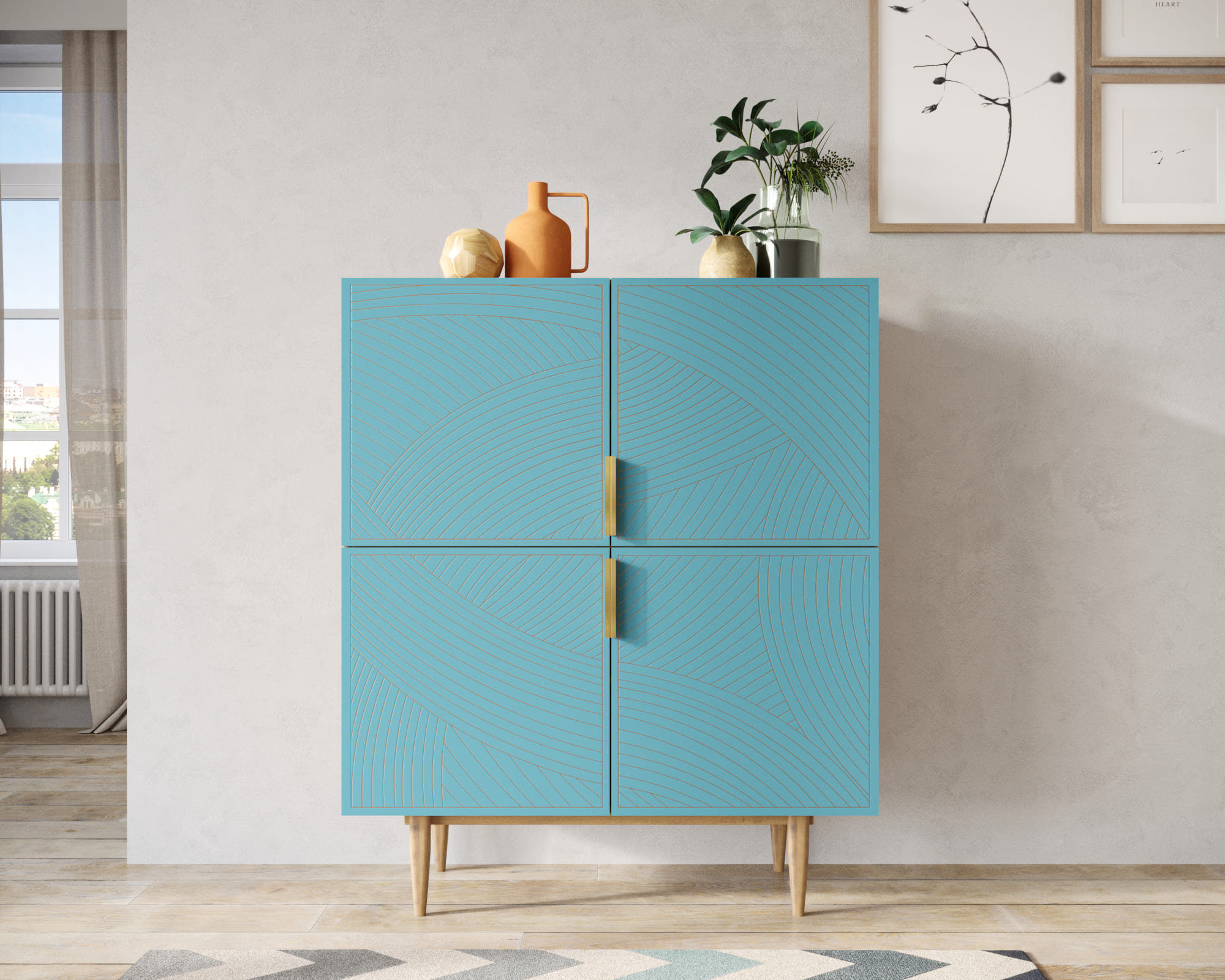 Большой комод с четырьмя дверками "Line" LN03/GR1/blue в интернет-магазине