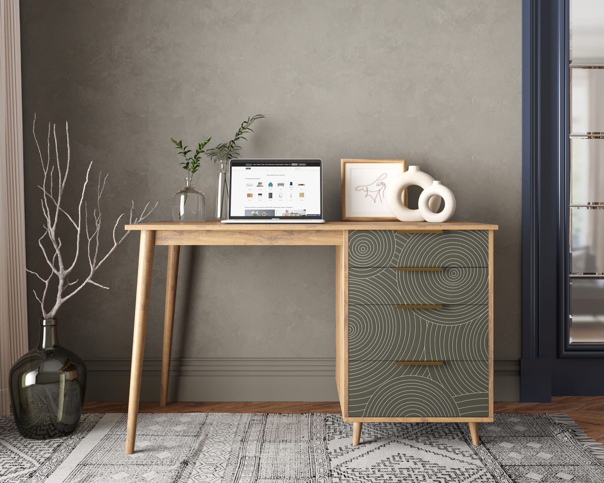 Стол рабочий "Line" одной тумбой R23/browngrey в интернет-магазине
