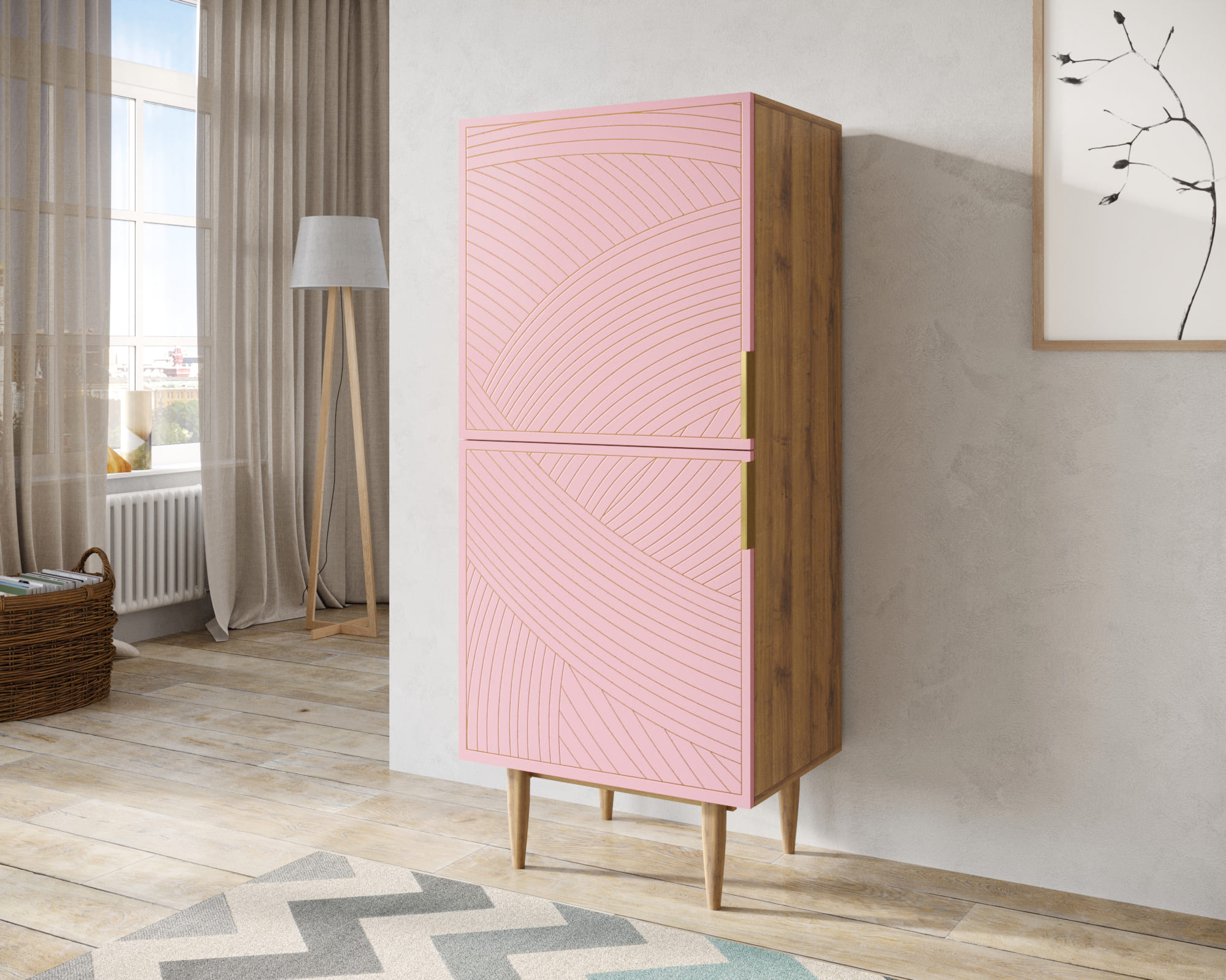 заказать Вертикальный комод с двумя дверками "Line" LN05/GR1/pink