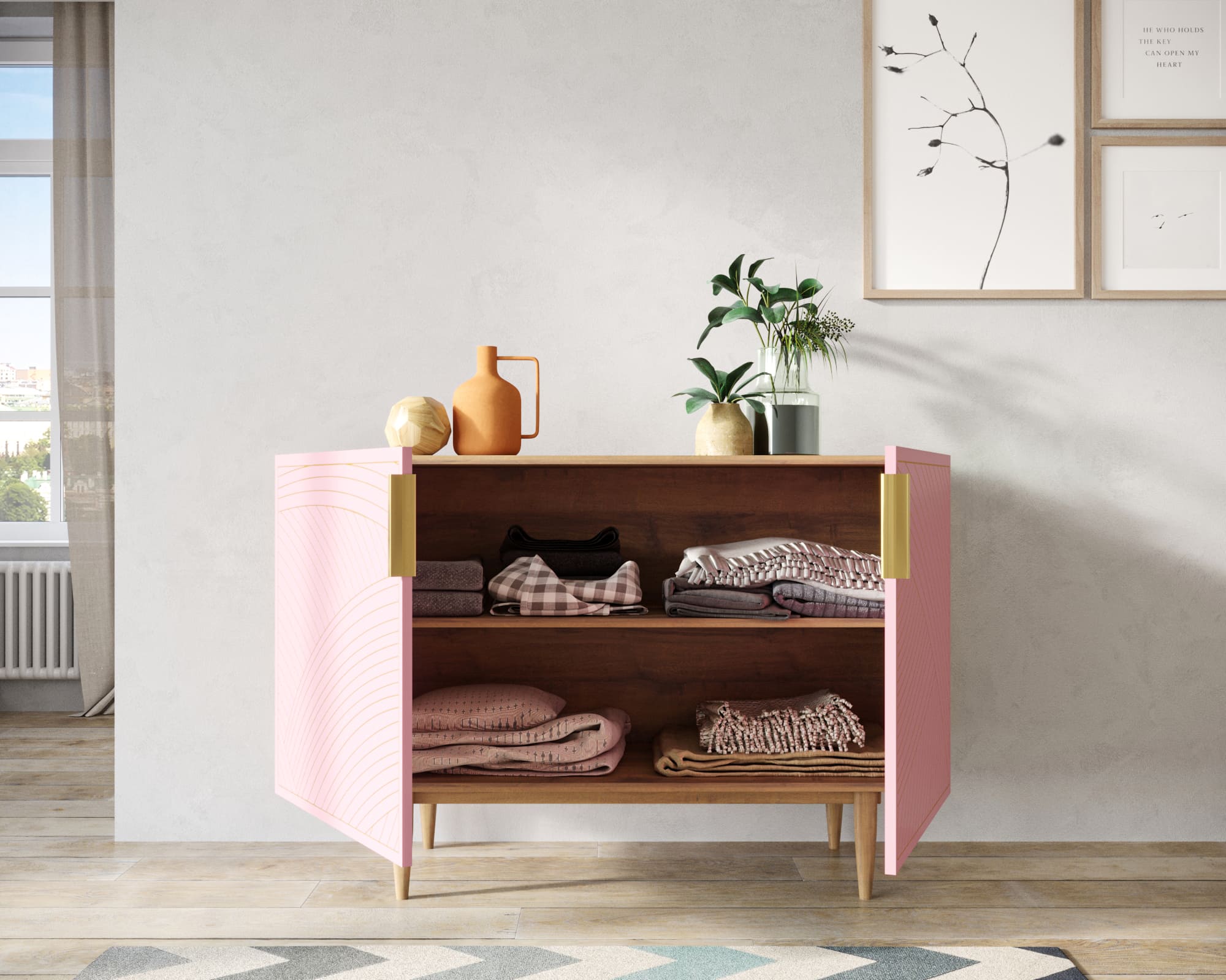 купить Комод с двумя дверками "Line" LN01/GR1/pink