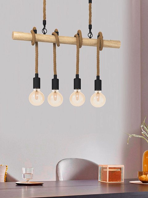 43318 Подвес YOUNGSTOWN, 4X40W(E27), сталь, дерево, черный, коричневый в Краснодаре 43318 Подвес YOUNGSTOWN, 4X40W(E27), сталь, дерево, черный, коричневый