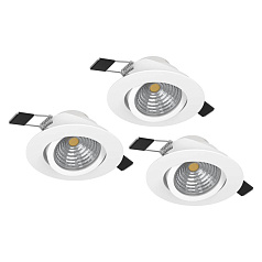 900745 Комплект встраиваемых диммируемых светильников SALICETO, 3X6W (LED), 2700K, 1350lm, ?88, алюминий, белый / стекло, прозрачный, белый