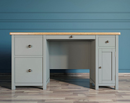 Большой рабочий стол "Jules Verne" с узкой тумбой серый арт JV14ETGG