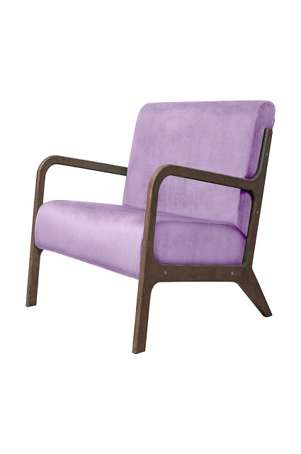 Низкое кресло с деревянными подлокотниками Mody Purple фиолетовое в Краснодаре Низкое кресло с деревянными подлокотниками Mody Purple фиолетовое