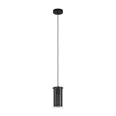 Подвес PINTO TEXTIL 1, 1x10W(E27-LED), сталь, черный/стекло, текстиль, прозрачный, черный