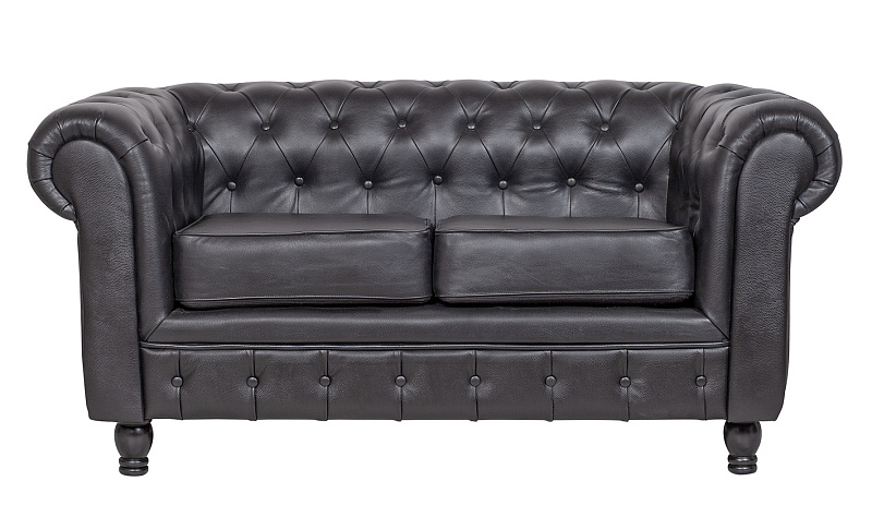 Диван из черной кожи Chesterfield Black Leather 2S в Краснодаре Диван из черной кожи Chesterfield Black Leather 2S