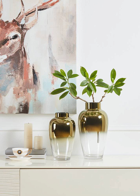 421363 Ваза декоративная KENYASI, H325, ?180, стекло, прозрачный, золотой, зеркальный в Краснодаре 421363 Ваза декоративная KENYASI, H325, ?180, стекло, прозрачный, золотой, зеркальный