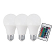 Лампа светодиодная диммируемая RGB с пультом упр-я A60, 3х7,5W (E27), 3000K, 470lm, 3 шт. в ко №0