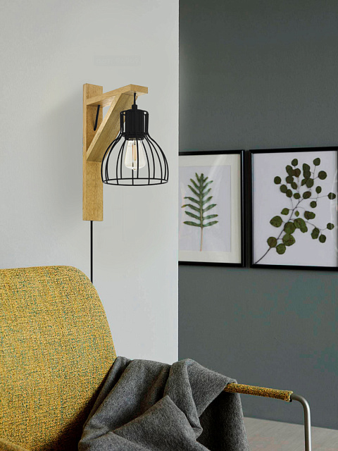 43351 Светильник настенный RAMPSIDE 1, 1X40W(E27), дерево, сталь, черный