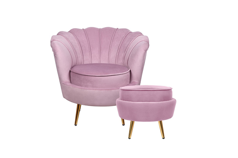 Кресло с пуфом ракушка Pearl Pink