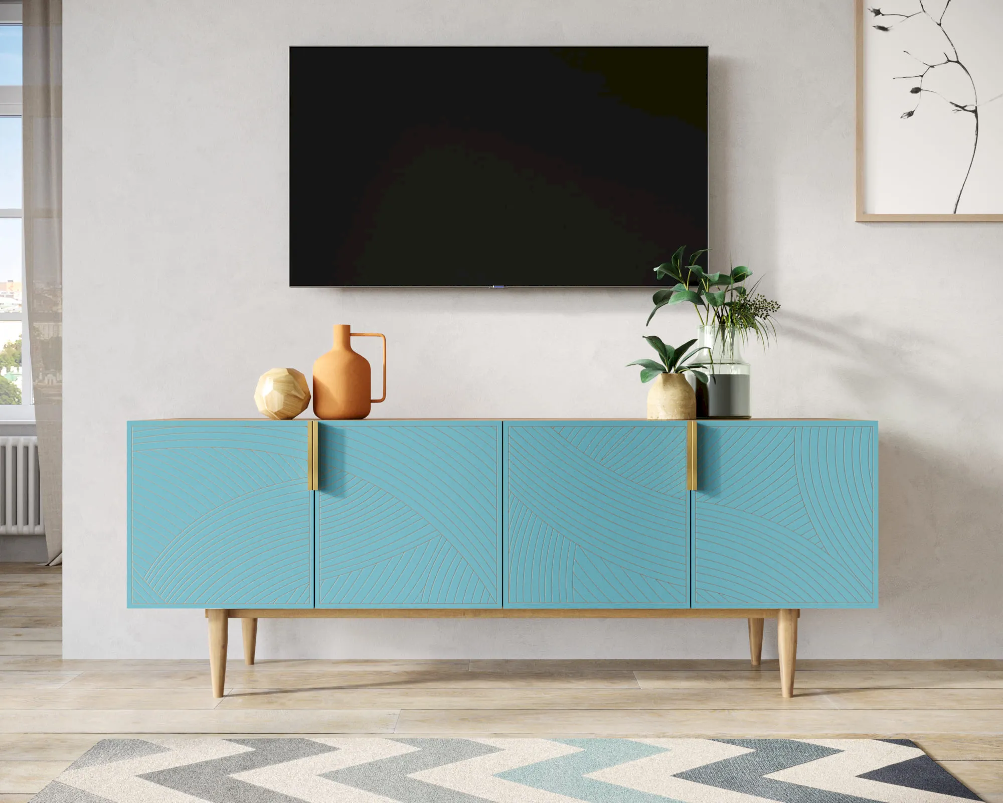 Комод под TV с четыремя дверками "Лайн (Line)" LN06/GR1/blue в интернет-магазине в Москве Комод под TV с четыремя дверками "Лайн (Line)" LN06/GR1/blue в интернет-магазине