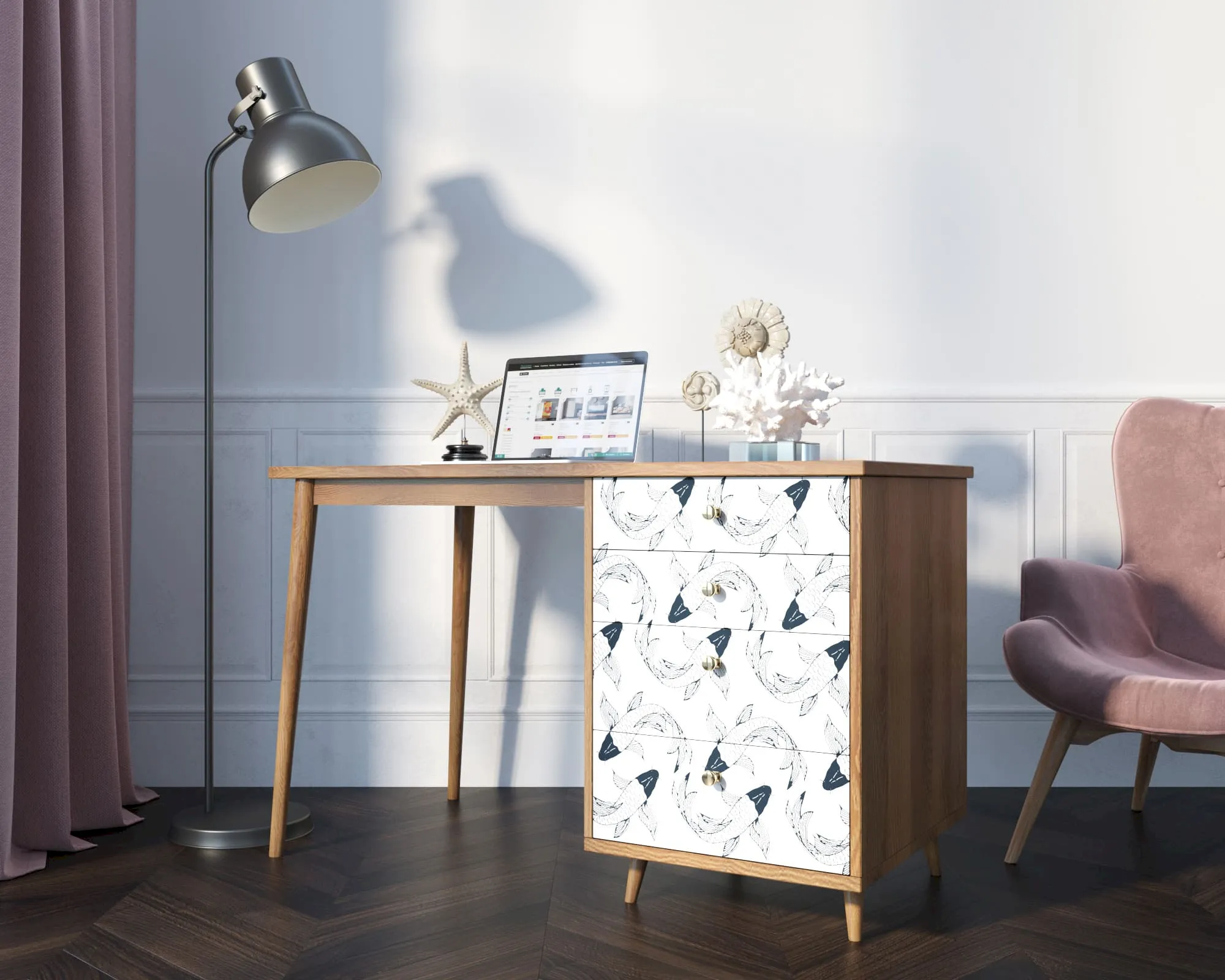 заказать Стол рабочий "Бербер (Berber)" принт 36 с одной тумбой арт BB31/Print_36