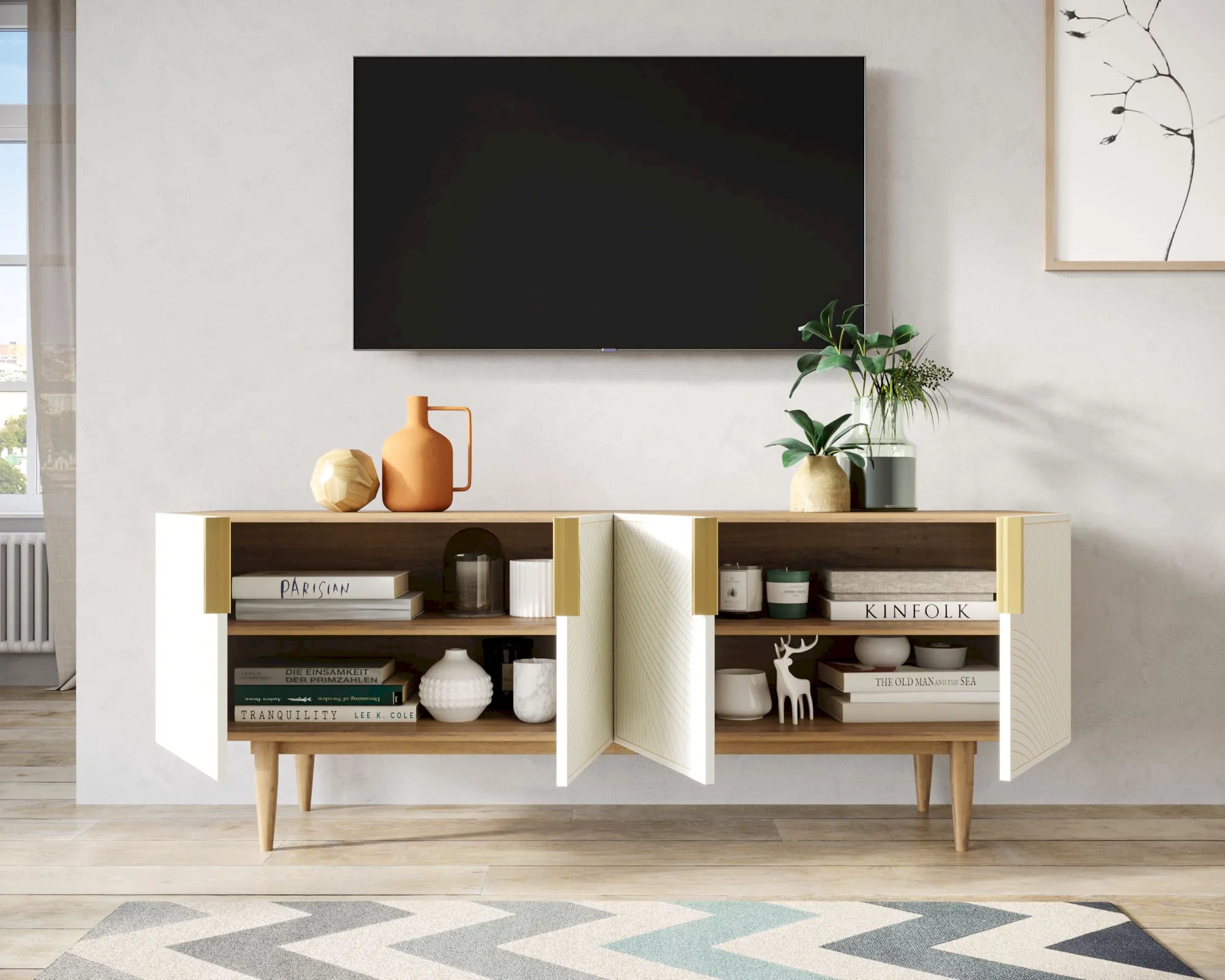 купить Комод под TV с четыремя дверками "Лайн (Line)" LN06/GR1/beige в Москве купить Комод под TV с четыремя дверками "Лайн (Line)" LN06/GR1/beige