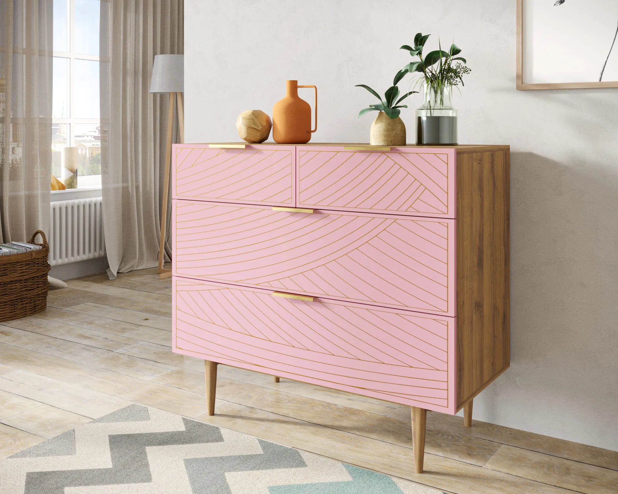 заказать Комод с четыремя ящиками "Лайн (Line)" LN14/GR1/pink в Москве заказать Комод с четыремя ящиками "Лайн (Line)" LN14/GR1/pink