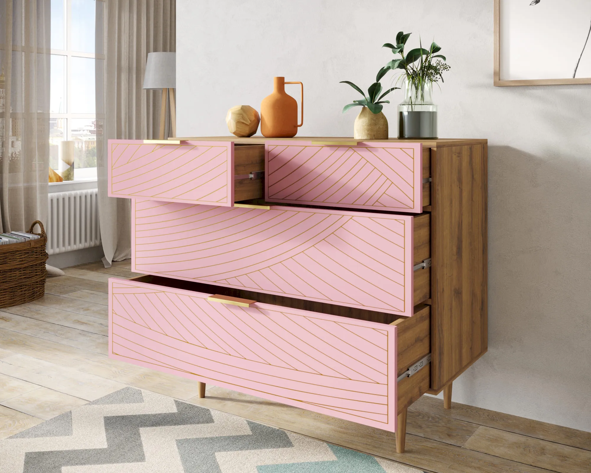 купить Комод с четыремя ящиками "Лайн (Line)" LN14/GR1/pink в Москве купить Комод с четыремя ящиками "Лайн (Line)" LN14/GR1/pink