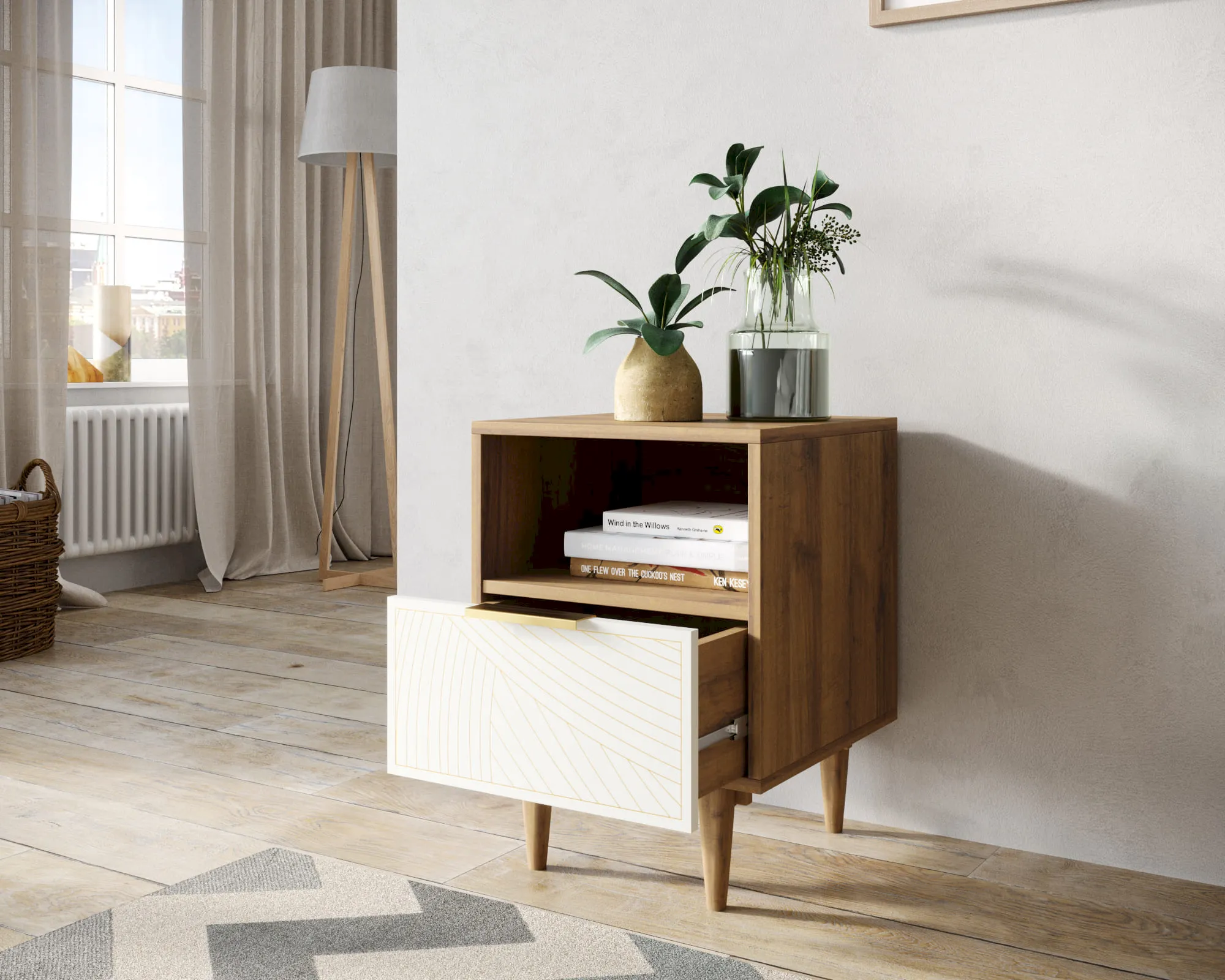 купить Тумбочка с нижним ящиком "Лайн (Line)" LN09/GR1/beige