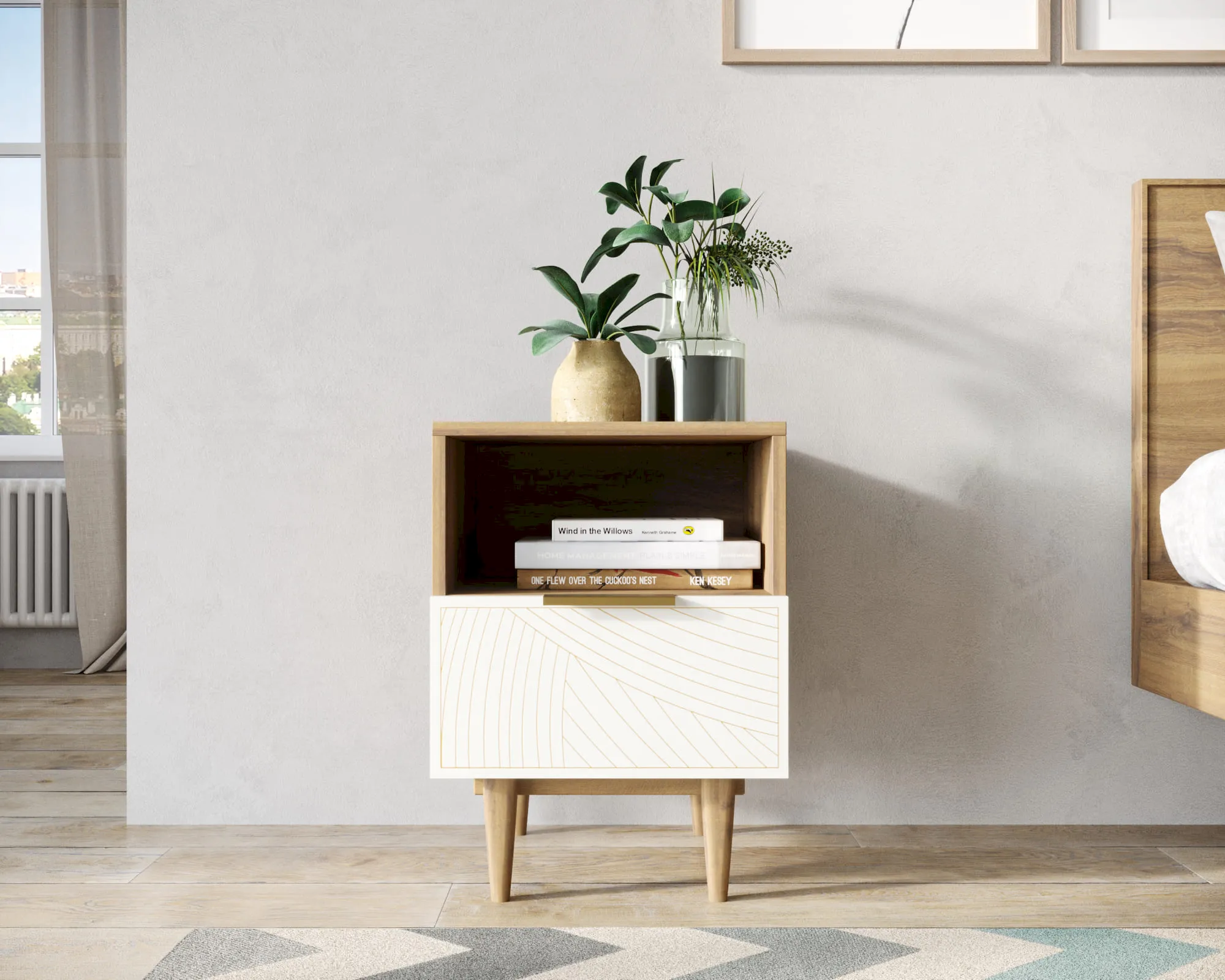 Тумбочка с нижним ящиком "Лайн (Line)" LN09/GR1/beige в интернет-магазине