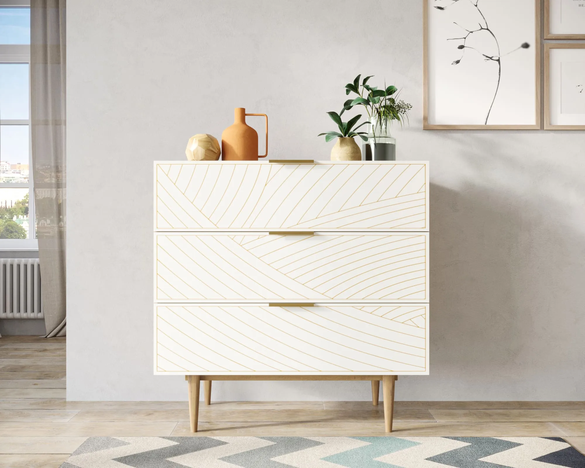 Комод с тремя ящиками "Лайн (Line)" LN12/GR1/beige в интернет-магазине