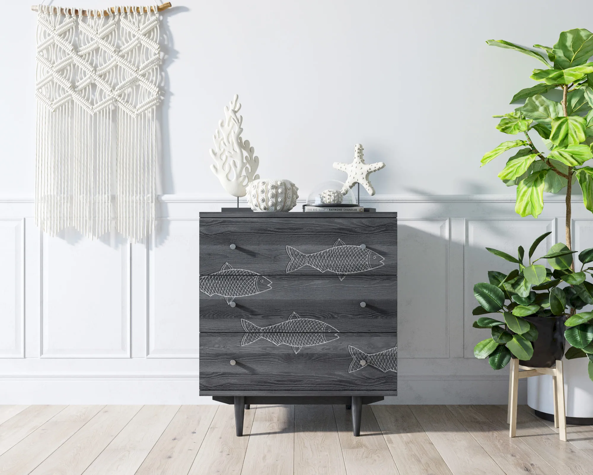 Комод "Boho" 3 ящика с рыбами арт BH02 в интернет-магазине