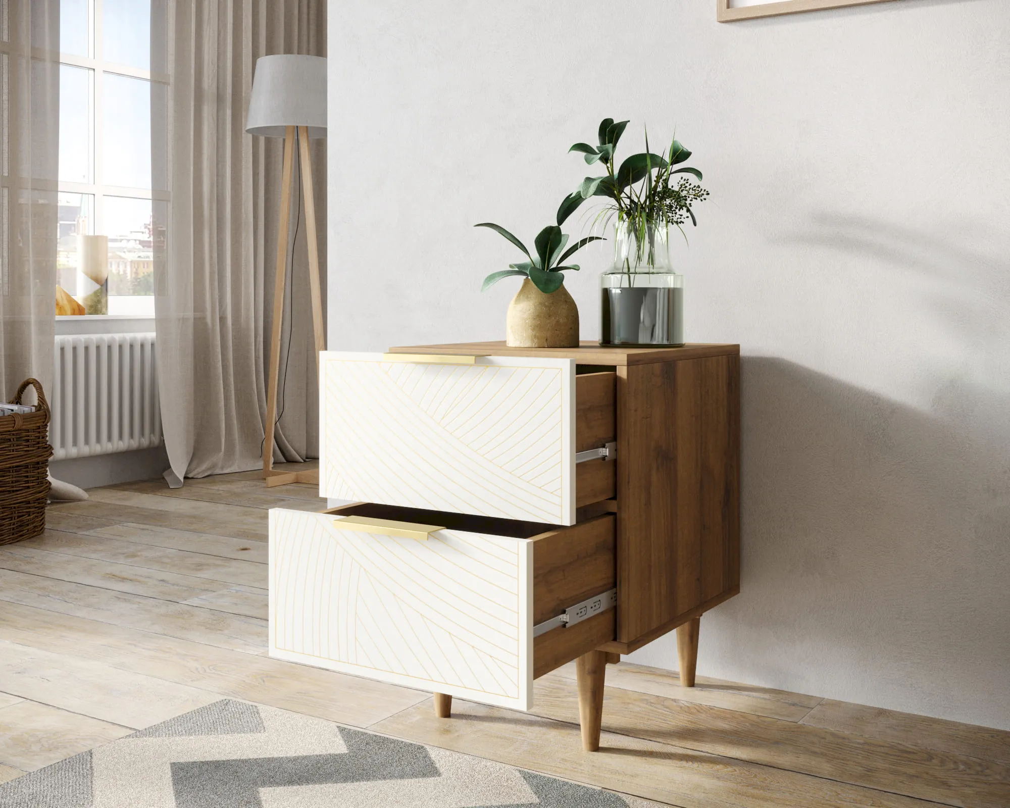купить Тумбочка с двумя ящиками "Лайн (Line)" LN07/GR1/beige в Москве купить Тумбочка с двумя ящиками "Лайн (Line)" LN07/GR1/beige