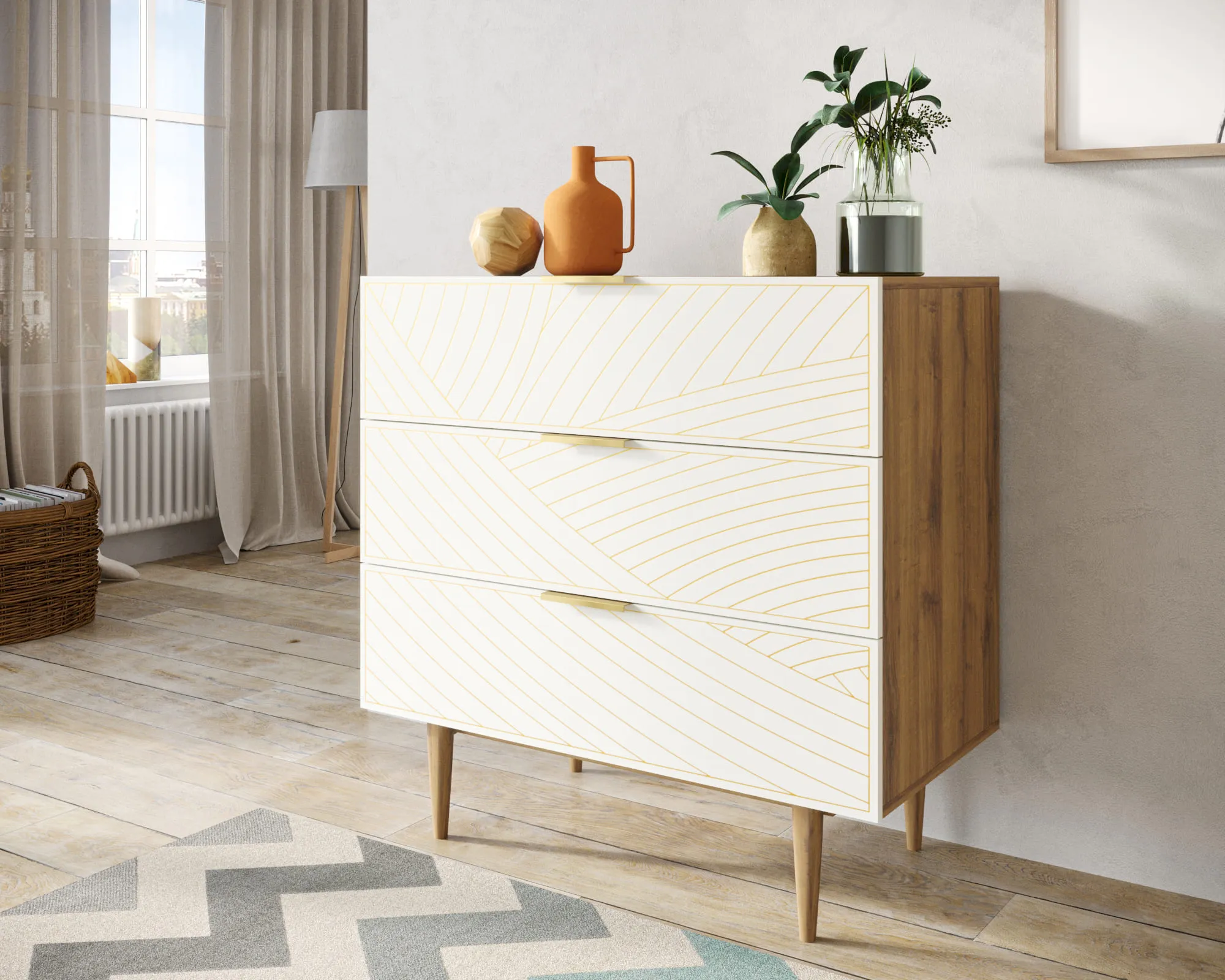 заказать Комод с тремя ящиками "Лайн (Line)" LN12/GR1/beige