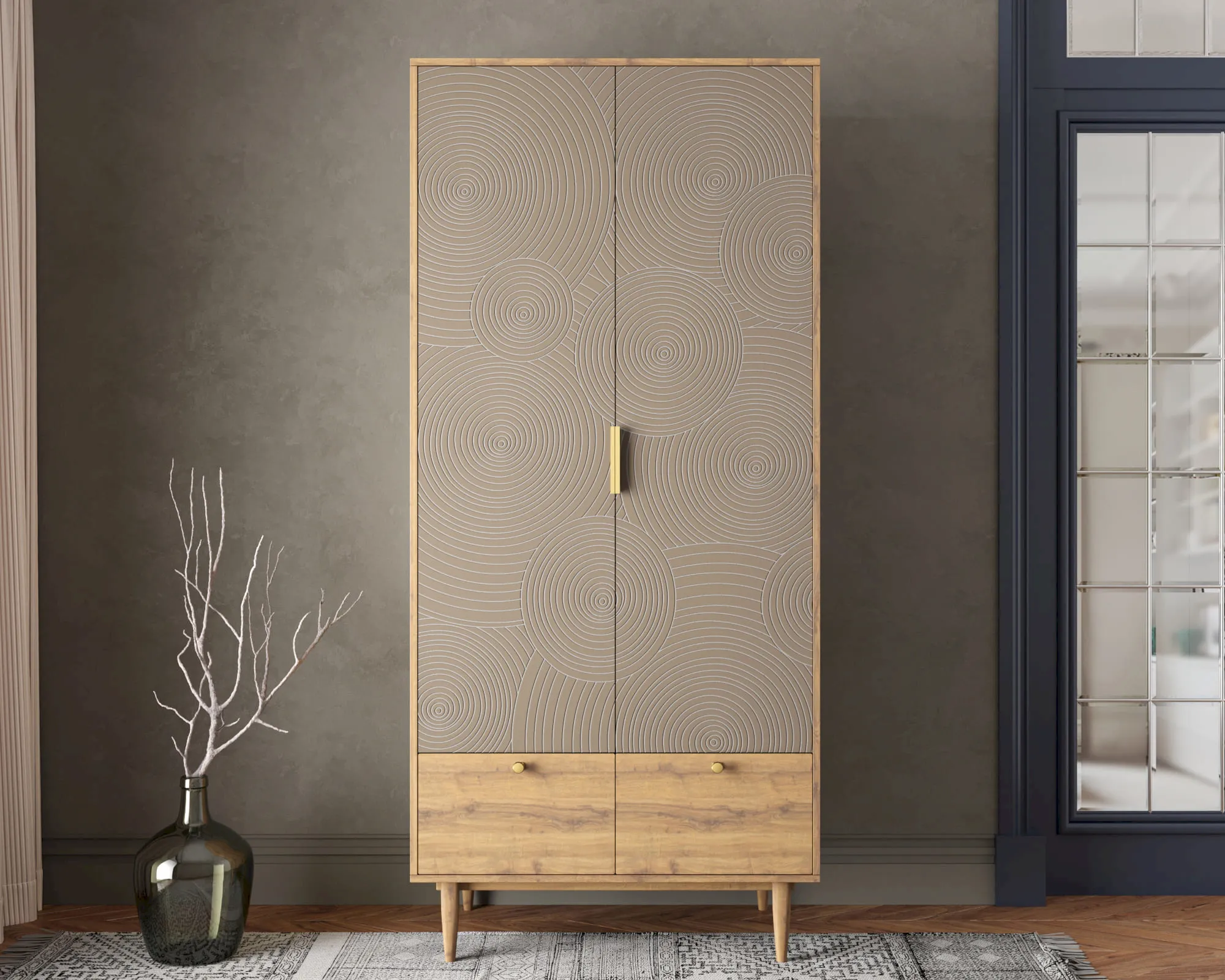 Шкаф двухстворчатый  с ящиками "Лайн (Line)" R26/beige в интернет-магазине