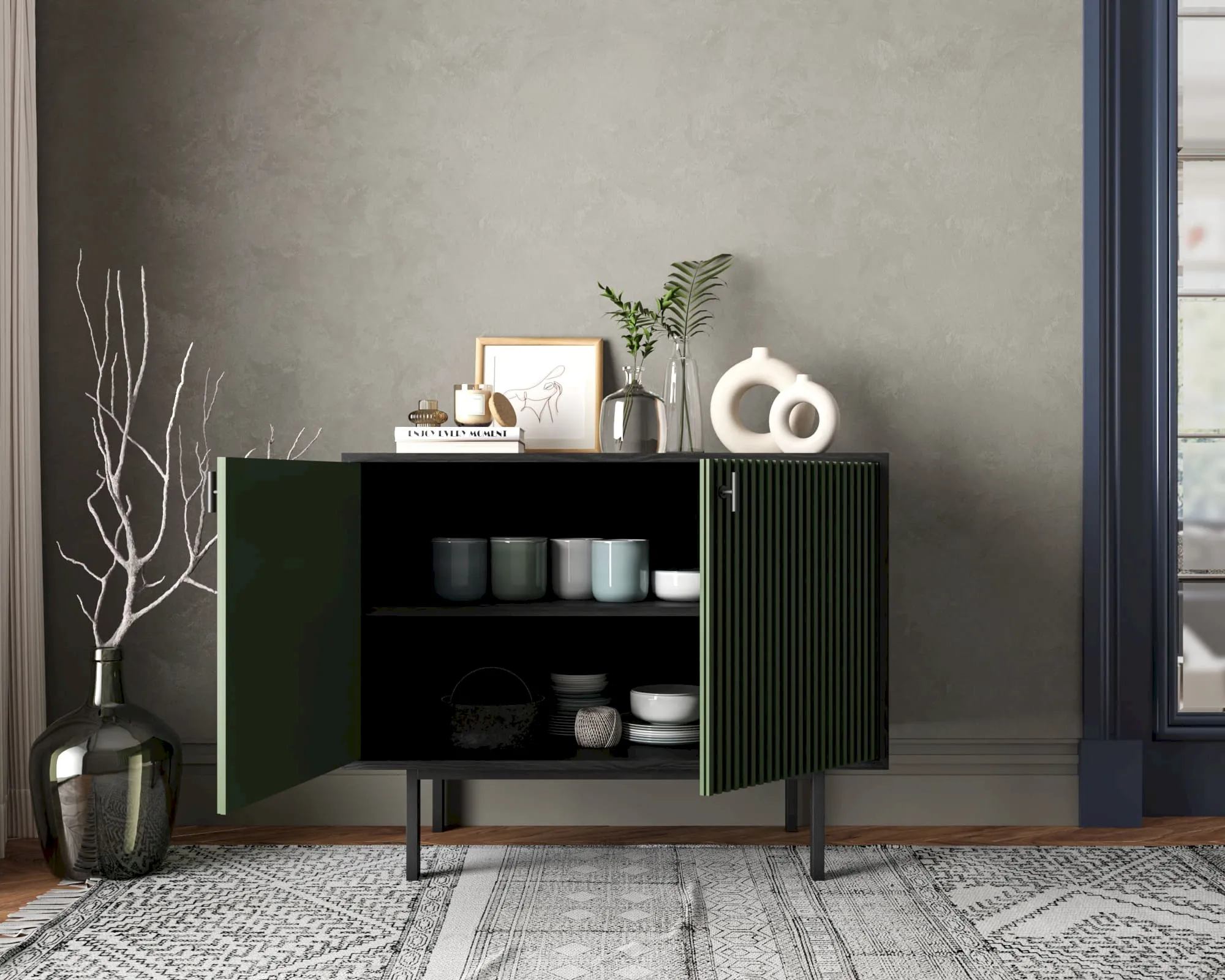 купить Комод с двумя дверками "Эмерсон (Emerson)" арт EM02/green/L в Москве купить Комод с двумя дверками "Эмерсон (Emerson)" арт EM02/green/L