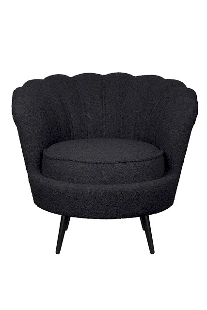 Низкое кресло ракушка Pearl Black Boucle на черных ножках в Краснодаре Низкое кресло ракушка Pearl Black Boucle на черных ножках