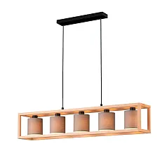 заказать 390109 Подвесной потолочный светильник (люстра) GRANADOS, 5x40W, E27, L1000, B200, H1500, сталь, дер в интернет-магазине в Краснодаре