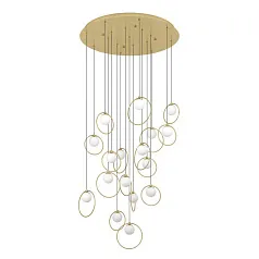 390346 Люстра диммируемая PORTOCOLOM, 17X3W (LED), 3000K, 5950lm, ?780, сталь, латунь, золотой/матовое опаловое стекло, белый в интерьере в Краснодаре