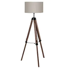 купить стильные 44115 Торшер LANTADA на треноге, 1x60W(E27), дерево, орех, сталь/ текстиль, серо-коричн в интернет-магазине в Краснодаре