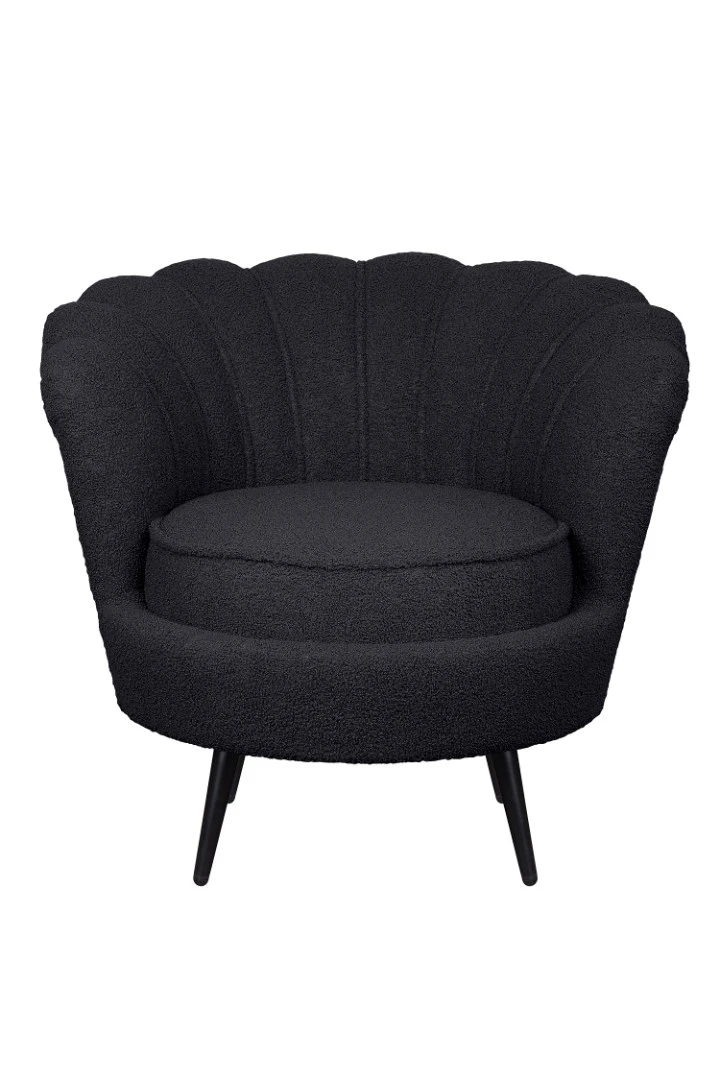 стильное Низкое кресло ракушка Pearl Black Boucle на черных ножках в Краснодаре