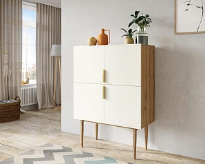 фото Малый комод с четырьмя дверками на высоких ножках "Line" LN13/GR1/beige в интерьере в Краснодаре