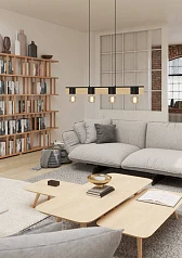 фото 43902 Люстра BAILRIGG, 4X40W (E27), L895, B45, H1100, сталь, дерево, черный, коричневый в Краснодаре