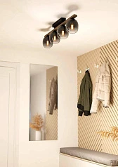 900185 Потолочный светильник FILAGO, 4x40W, E27, L880, B145, H250, сталь, дерево, черный, коричневый/стекло, темно-серый полупрозрачный в Краснодаре