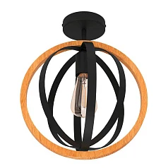 купить 43736 Потолочный светильник (люстра) BASILDON, 1Х40W, E27, H375, ?320, сталь, черный/дерево, коричневый в Краснодаре