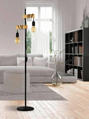 32919 Торшер с ножн. выкл. TOWNSHEND, 2х10W (E27), L205, B250, H1665, сталь, дерево, черный, коричне в интерьере в Краснодаре