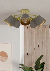 фото 31535 Люстра потолочная MASERLO, 5X60(Е27), металл, кремово-золотой/текстиль, капучино в интерьере в Краснодаре