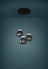 390319 Люстра MAGACELA, 3X40W (E27), ?600, сталь, дерево, коричневый/стекло, серый полупрозрачный на заказ в интернет-магазине в Краснодаре