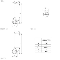 43815 Подвесной потолочный светильник (люстра) CARLTON, 1Х60W, E27, H1100, ?385, сталь, золотой в Краснодаре
