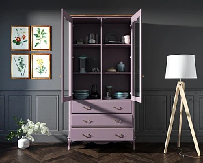 купить стильный Шкаф "Leontina Lavanda" для посуды высокий 3 ящика арт ST9355/3L в интернет-магазине в Краснодаре
