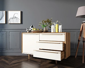 фото Комод "Bruni white" с ящиками и дверкой арт BR-02WH в интерьере в Краснодаре