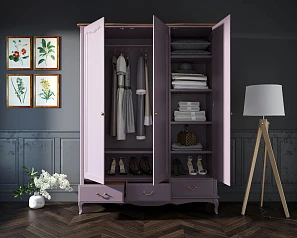 Шкаф Leontina Lavanda для одежды трехстворчатый с ящиками арт ST9327KR/3L в интерьере в Краснодаре