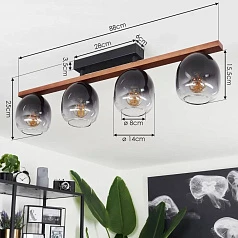 900185 Потолочный светильник FILAGO, 4x40W, E27, L880, B145, H250, сталь, дерево, черный, коричневый/стекло, темно-серый полупрозрачный в Краснодаре