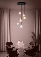 купить стильные 390279 Люстра диммируемая TERQUE, 6X5,4W (LED), 3000K, 3060lm, ?540, сталь, черный, матовая латунь/стекло, прозрачный в Краснодаре