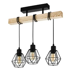 44074 Потолочный светильник TOWNSHEND 5, 3х60W(E27), L550, B200, H360, сталь, дерево, черный, корич на заказ в Краснодаре