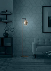 купить стильные 390256 Торшер с ножным выключателем ESTANYS, 1X40 (E27), H1715, сталь, черный/стекло, коричневый полупрозрачный в интернет-магазине в Краснодаре
