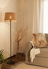 купить 43978 Торшер с ножным выключателем TABLEY, 1X40W (E27), H1530, сталь, черный / текстиль, дерево, коричневый в Краснодаре